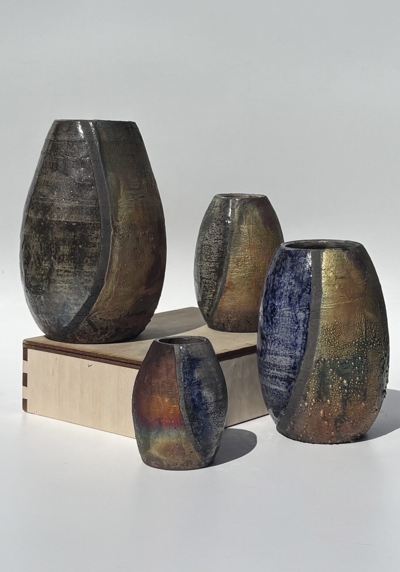 Set of 4 Raku vases